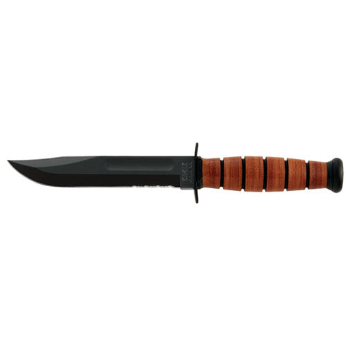 Ka-Bar Short Fixed 5.25 in Black Combo Blade Leather Handle